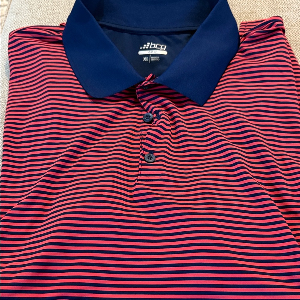 BCG Men's Polo Shirt - Navy and Red Stripes